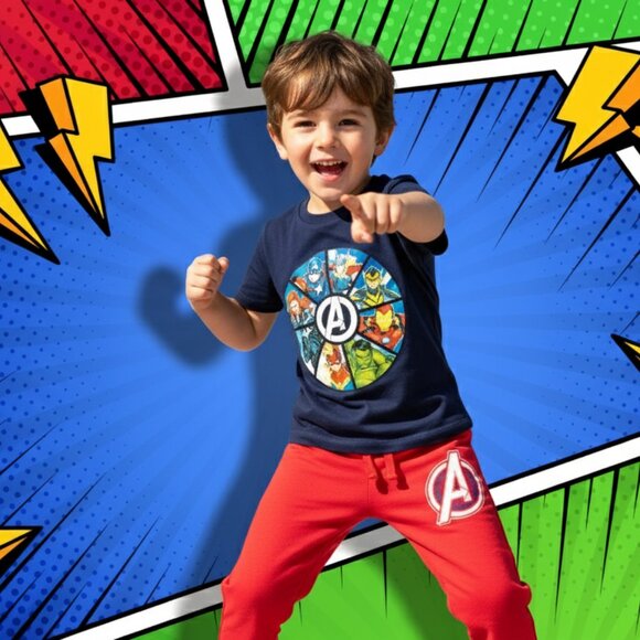 Avengers Kids T-Shirt & Joggers Set – Marvel Superhero Outfit NWt - Picture 1 of 4
